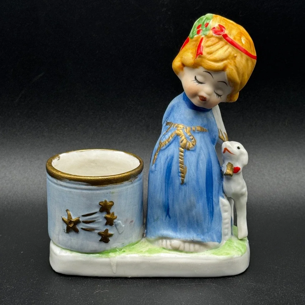 Vintage 1978 JASCO Christmas Luvkins Angel Lamb Porcelain Votive Candle Holder